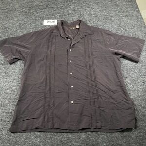 Cafe Luna Guayabera Mens XL Gray Short Sleeve Pintuck Guayabera Camp Shirt